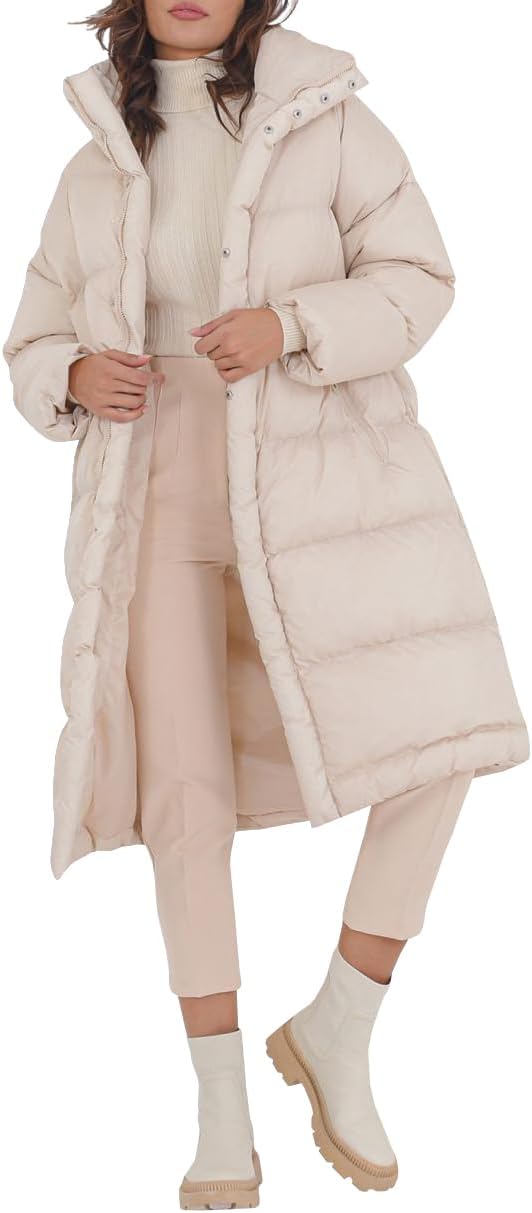 Women Long Puffer Jacket Stand Collar Zip Baggy Down Coats with Side Pockets Outwear