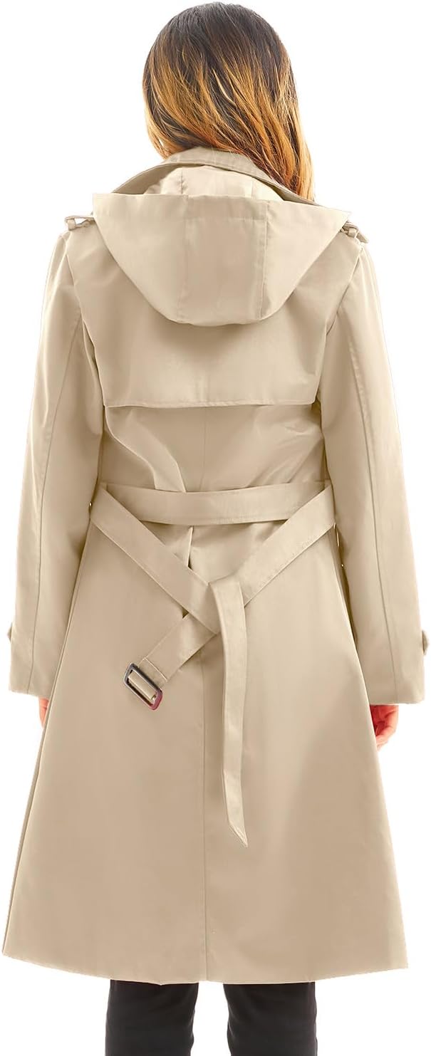 Double-Breasted Waterproof Trench Coat with Removable Hood