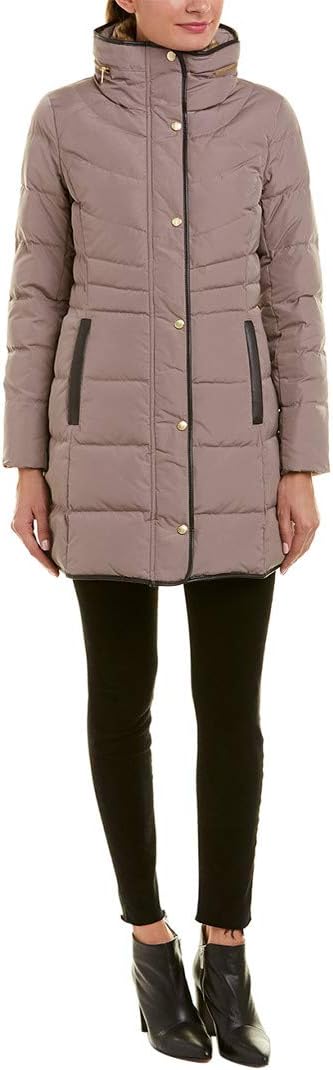 Women Mid Length Down Coat With Bib Front