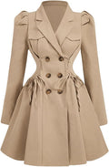 Double-Breasted Long Puff-Sleeve A-Line Trench Coat