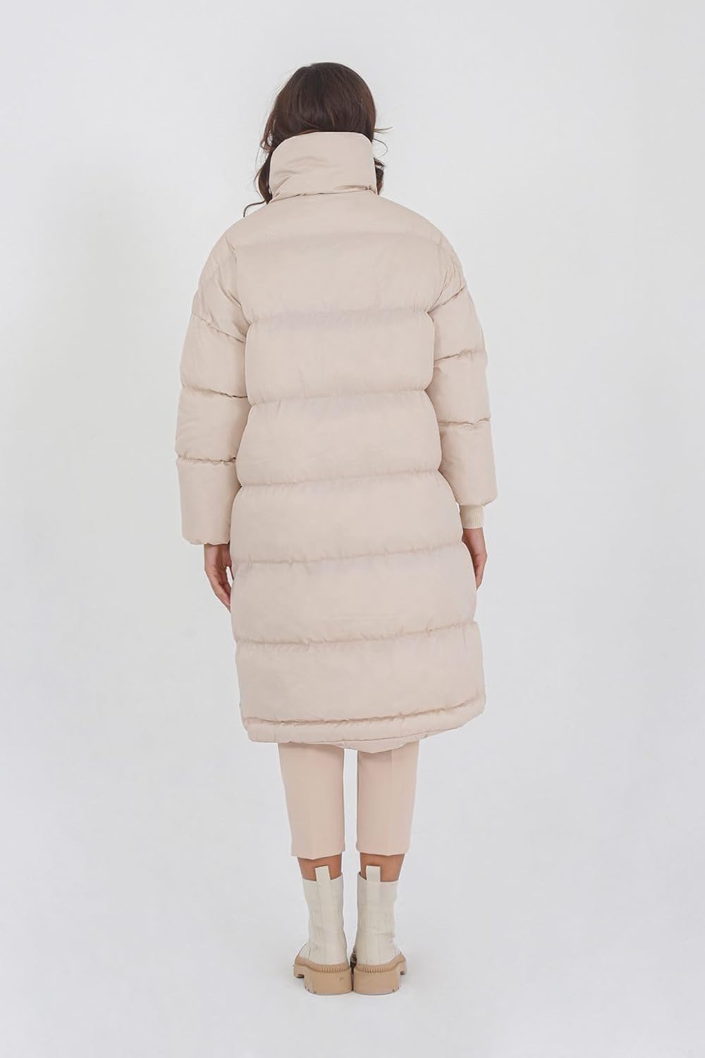 Women Long Puffer Jacket Stand Collar Zip Baggy Down Coats with Side Pockets Outwear