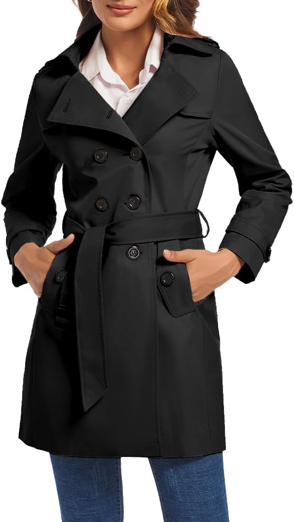 Double-Breasted Water-Resistant Belted Classic Trench Coat
