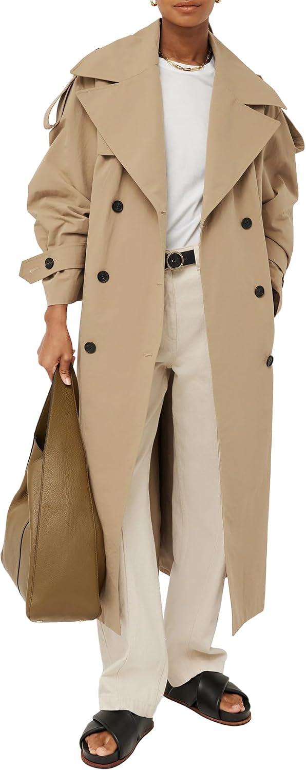 Oversized Double-Breasted Windproof Belted Trench Coat