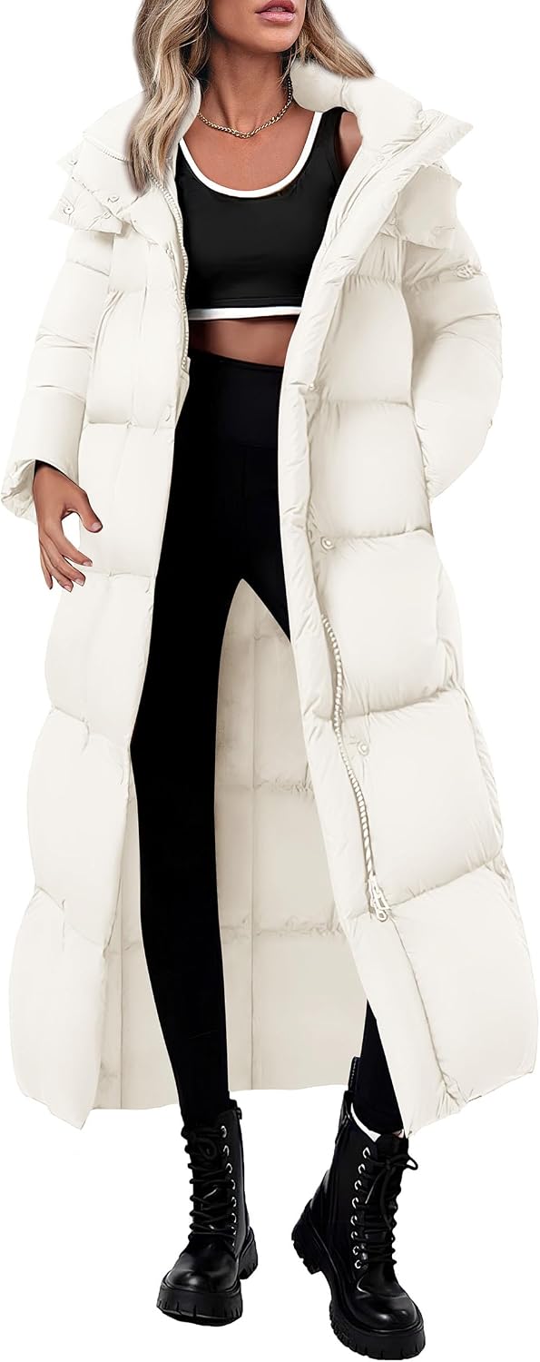 Women Winter Long Puffer Coats Hooded Zip Up Casual Thickened Down Jackets Trendy Warm Clothes Outerwear