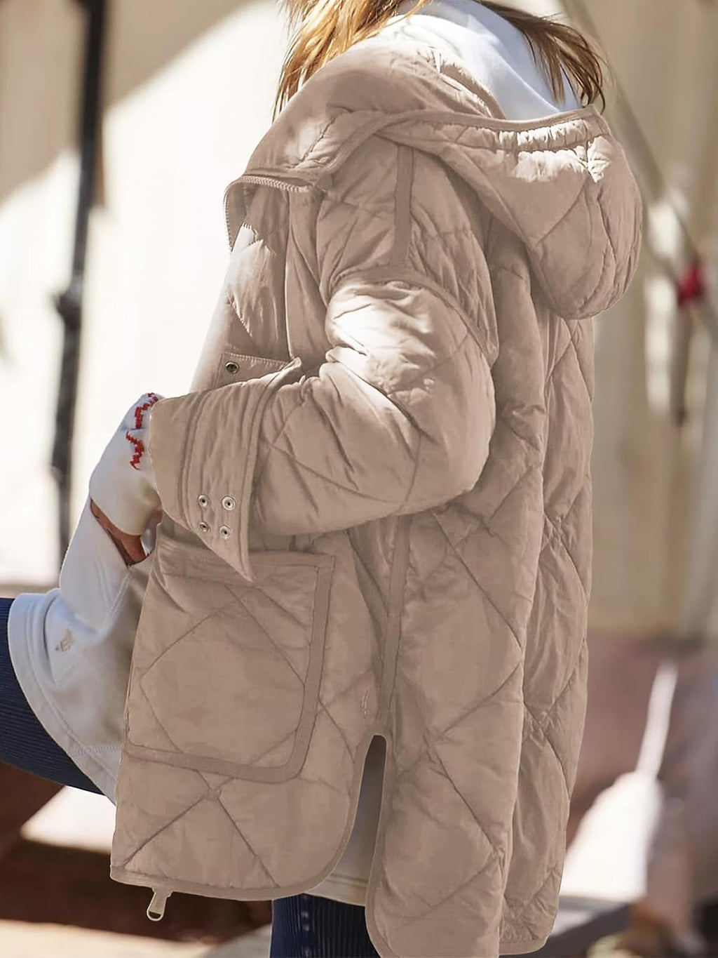 Women Quilted Puffer Jacket Hooded Long Sleeve Zip Up Winter Coat Lightweight Warm Jackets with Pockets