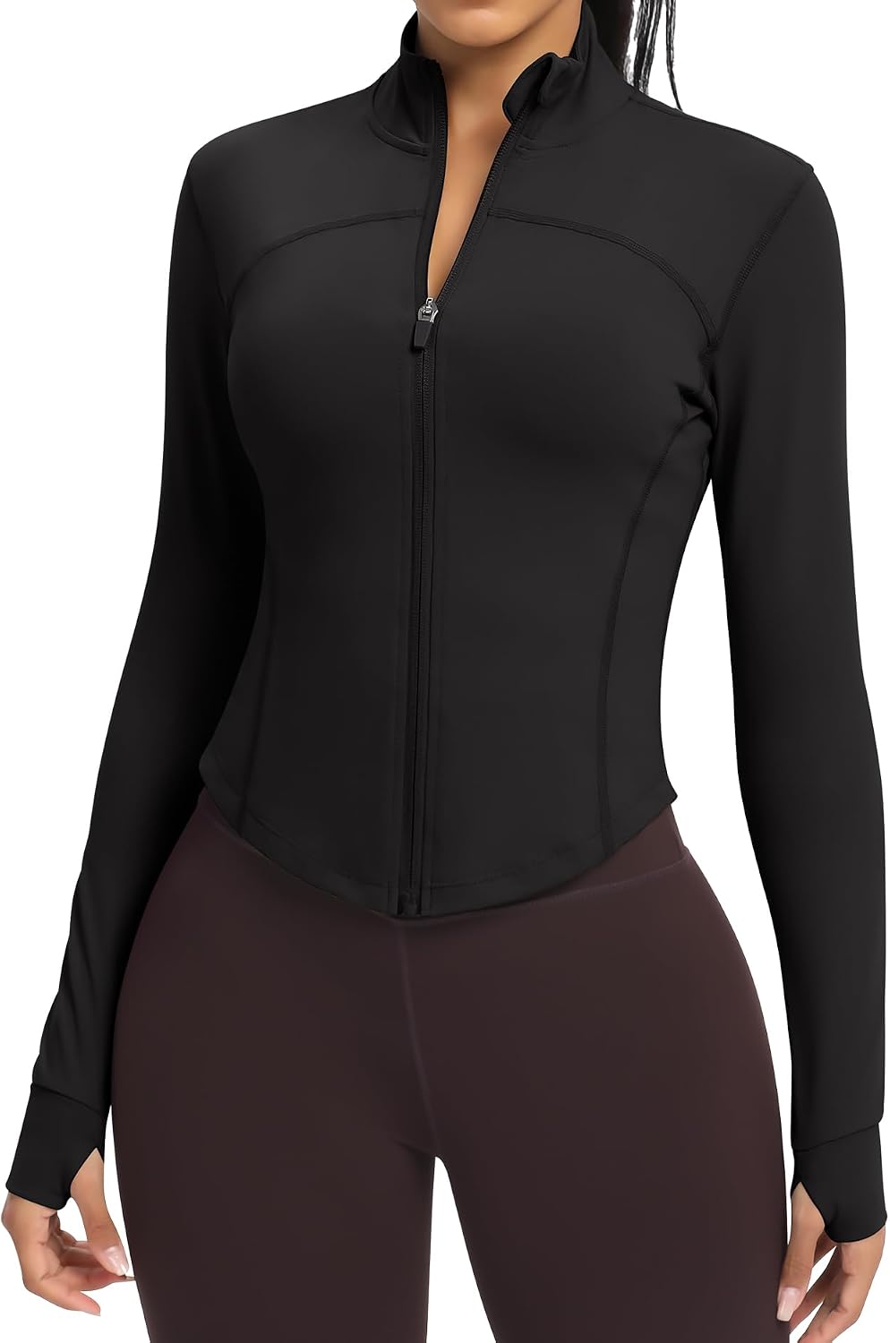 Women  Jacket Full Zip UP Workout Athletic Cropped Jacket wIth Thumb Holes Running Yoga Sportswear