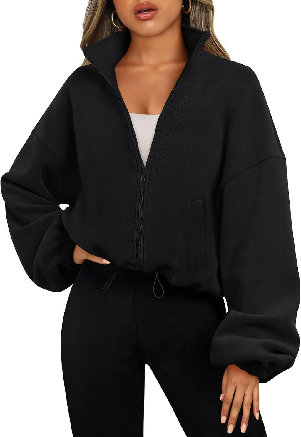 Women Fleece Jackets Zip Up Oversized Sweatshirts Winter Clothes Long Sleeve Crop Sherpa Fall Outfits Fashion