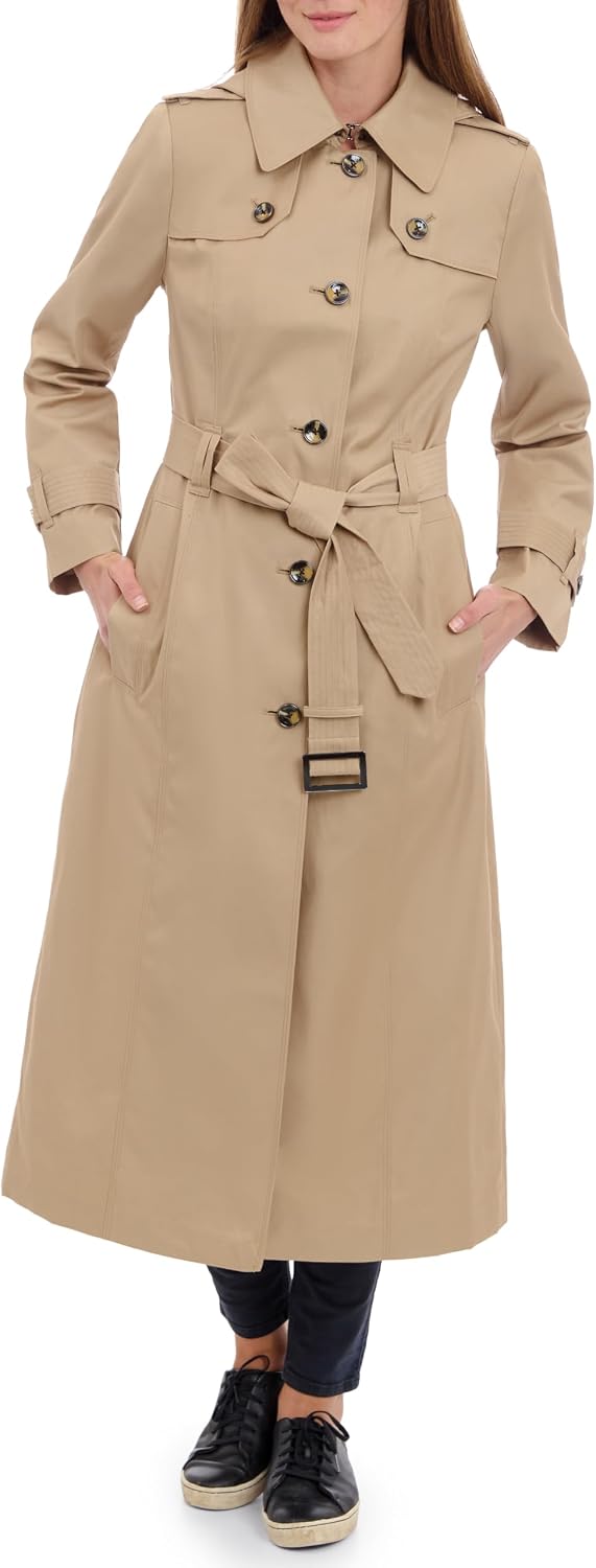 Single-Breasted Trench Coat with Epaulettes and Belt