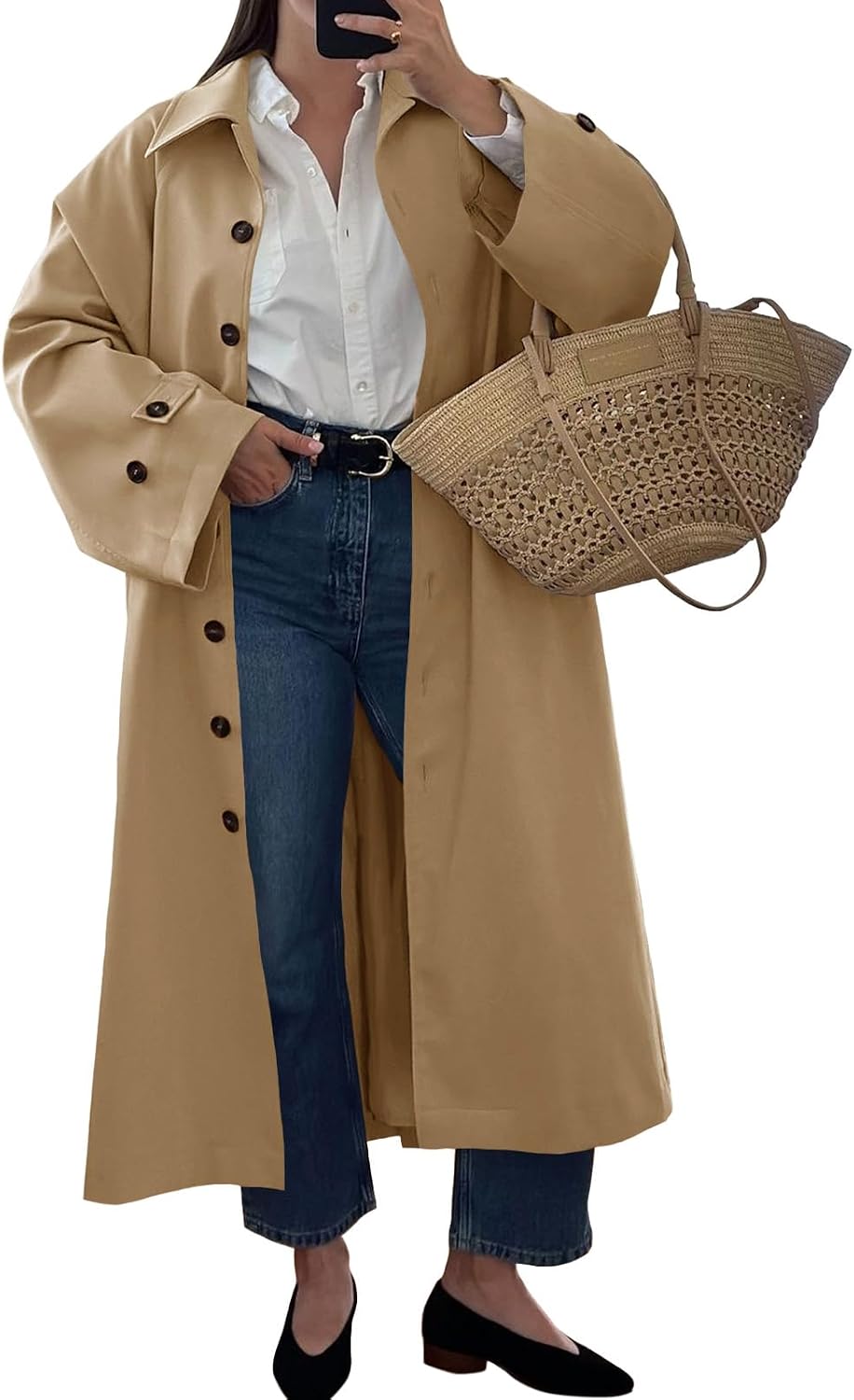 Single-Breasted Oversized Windproof Fall Trench Coat