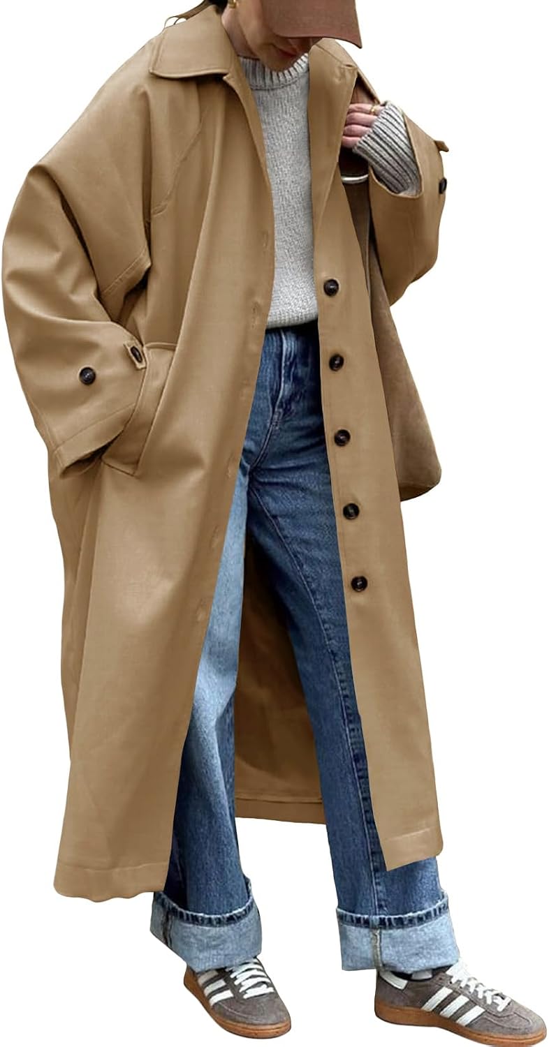 Single-Breasted Oversized Windproof Fall Trench Coat