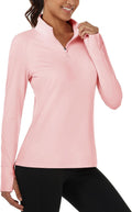 Women Running Shirts Quarter Zip Fleece Pullover Long Sleeve Thumb Hole Tee Athletic Workout Tops