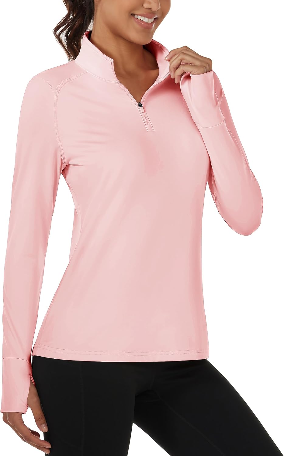 Women Running Shirts Quarter Zip Fleece Pullover Long Sleeve Thumb Hole Tee Athletic Workout Tops