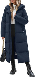 Women Long Winter Puffer Coat Quilted Jackets Warm Hooded Coat Maxi Length Parka Down Thick Outerwear Side Zip Slit