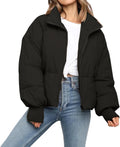 Women’s Winter Cropped Puffer Jacket Coat Casual Quilted Baggy Long Sleeve Zip Down Jackets Outerwear