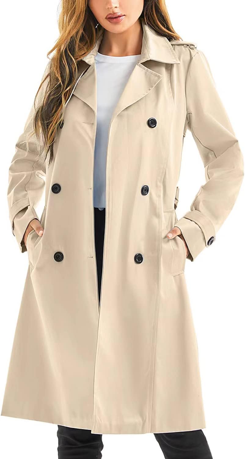 Double-Breasted Waterproof Trench Coat with Removable Hood