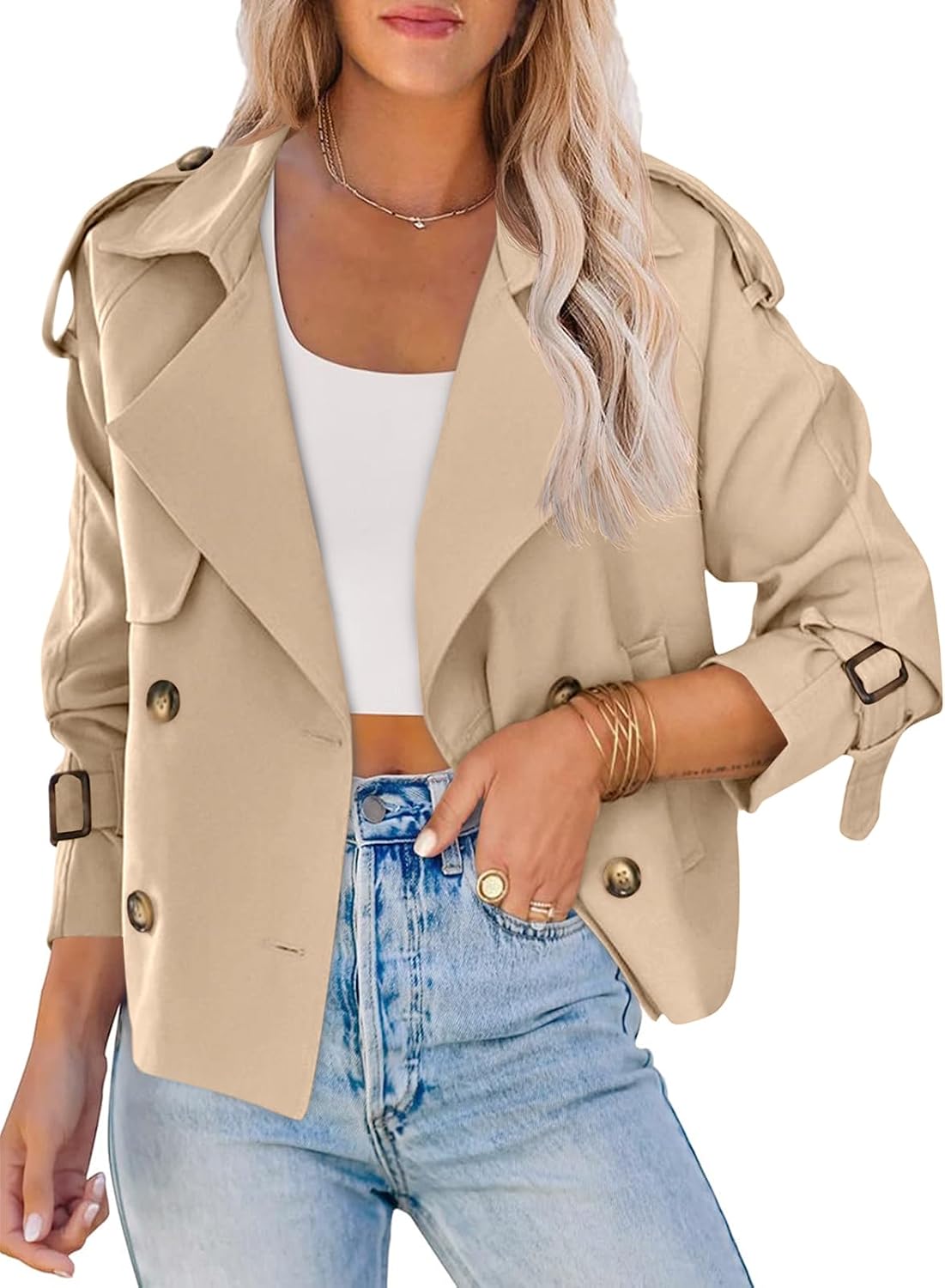 Double-Breasted Raglan Sleeve Pocketed Cropped Jacket
