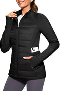 Women Running Fleece Lined Jackets 6 Pockets Lightweight Water Resistant Puffer Jacket for Hiking Travel