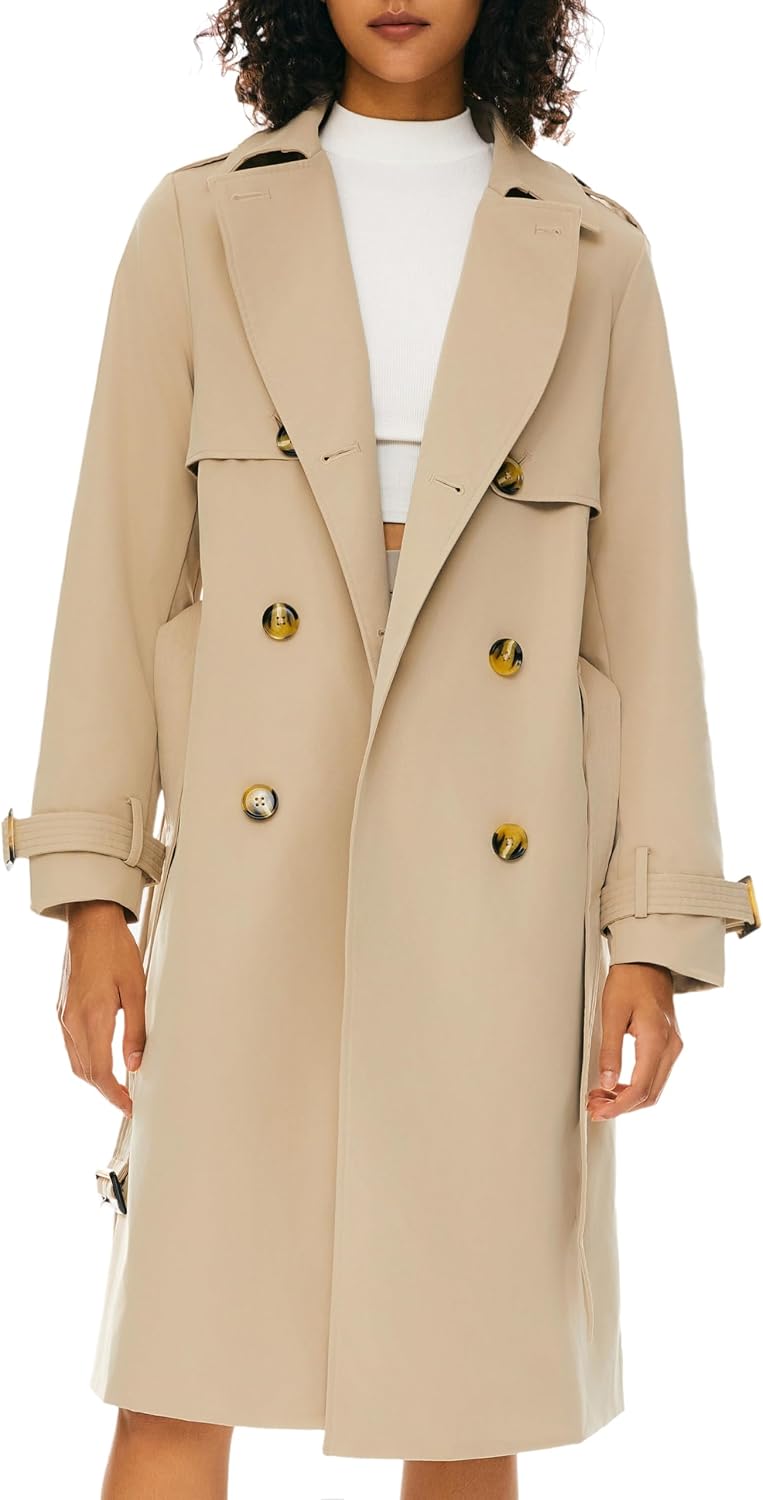 Double-Breasted 3/4-Length Trench Jacket with Belt