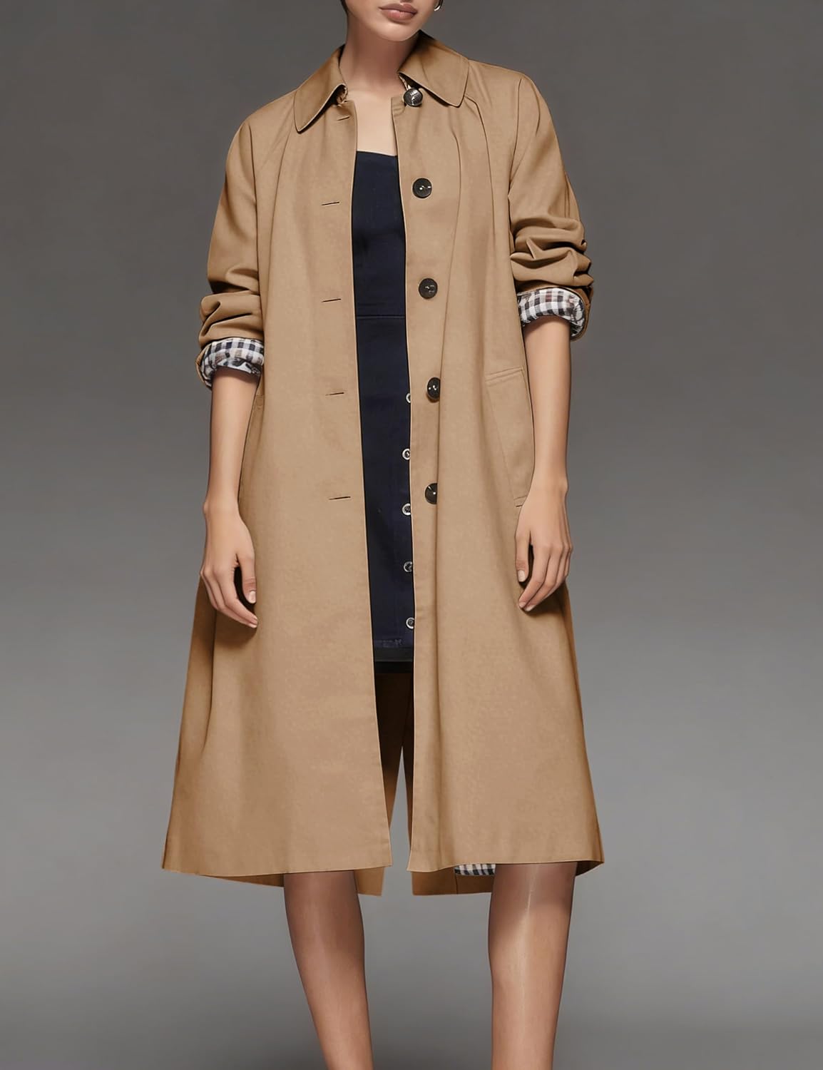 Single-Breasted Lightweight Mid-Length Spring Trench Coat