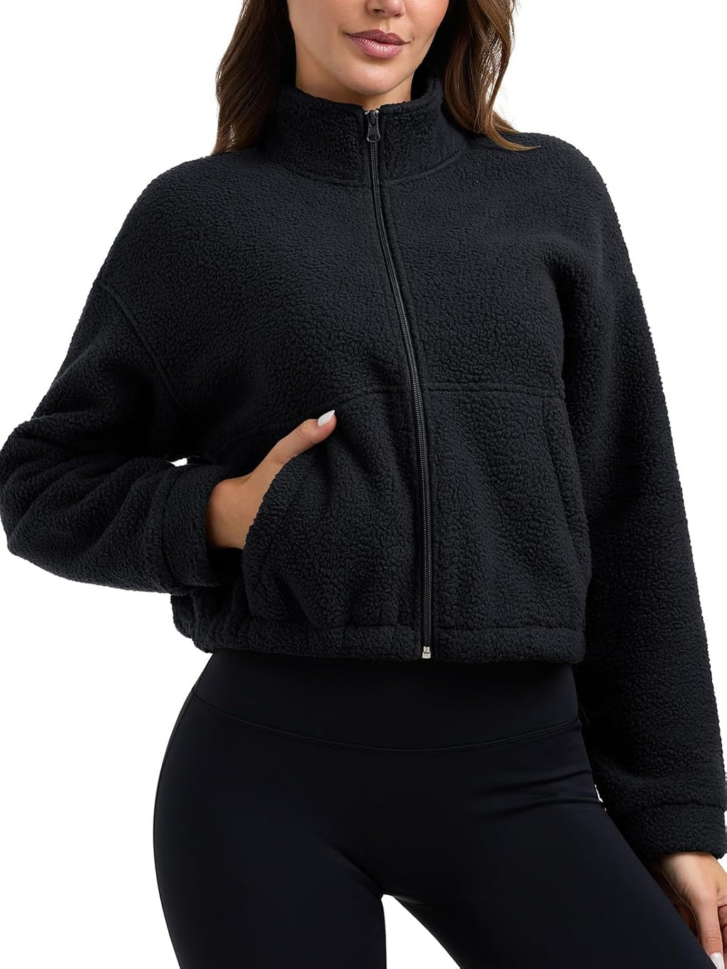 Women Zip Up Fleece Sherpa Jacket Coat - Winter Warm Trendy Cropped Sweatshirt for Casual,Workout