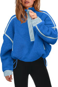Women Half Zip Sherpa Fleece Pullover Soft Oversized Sweatshirt with Pockets Warm Fuzzy Sweater