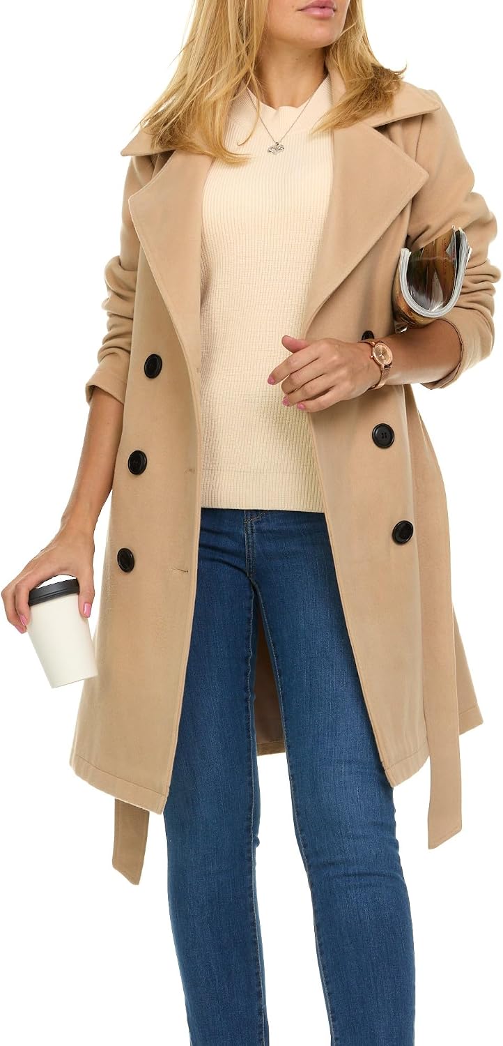 Double-Breasted Long Winter Faux-Wool Trench Coat