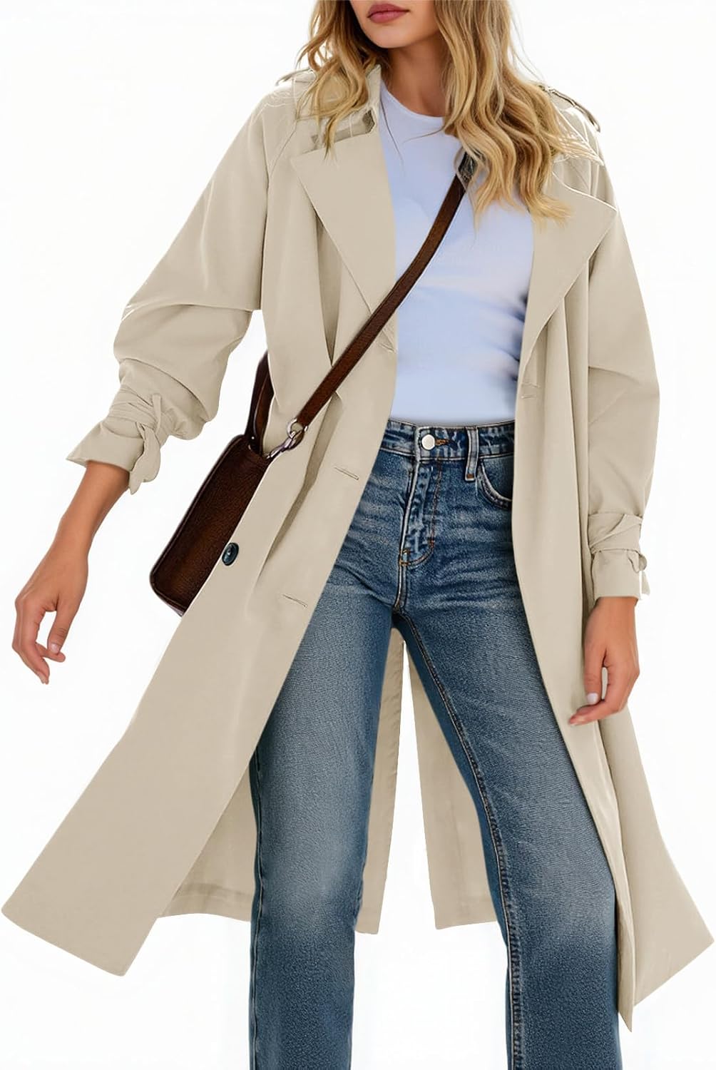 Double-Breasted Oversized Windproof Lapel Trench Coat