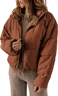 Women Winter Quilted Jackets Long Sleeve Full Zip Puffer Jacket Coats with Pockets