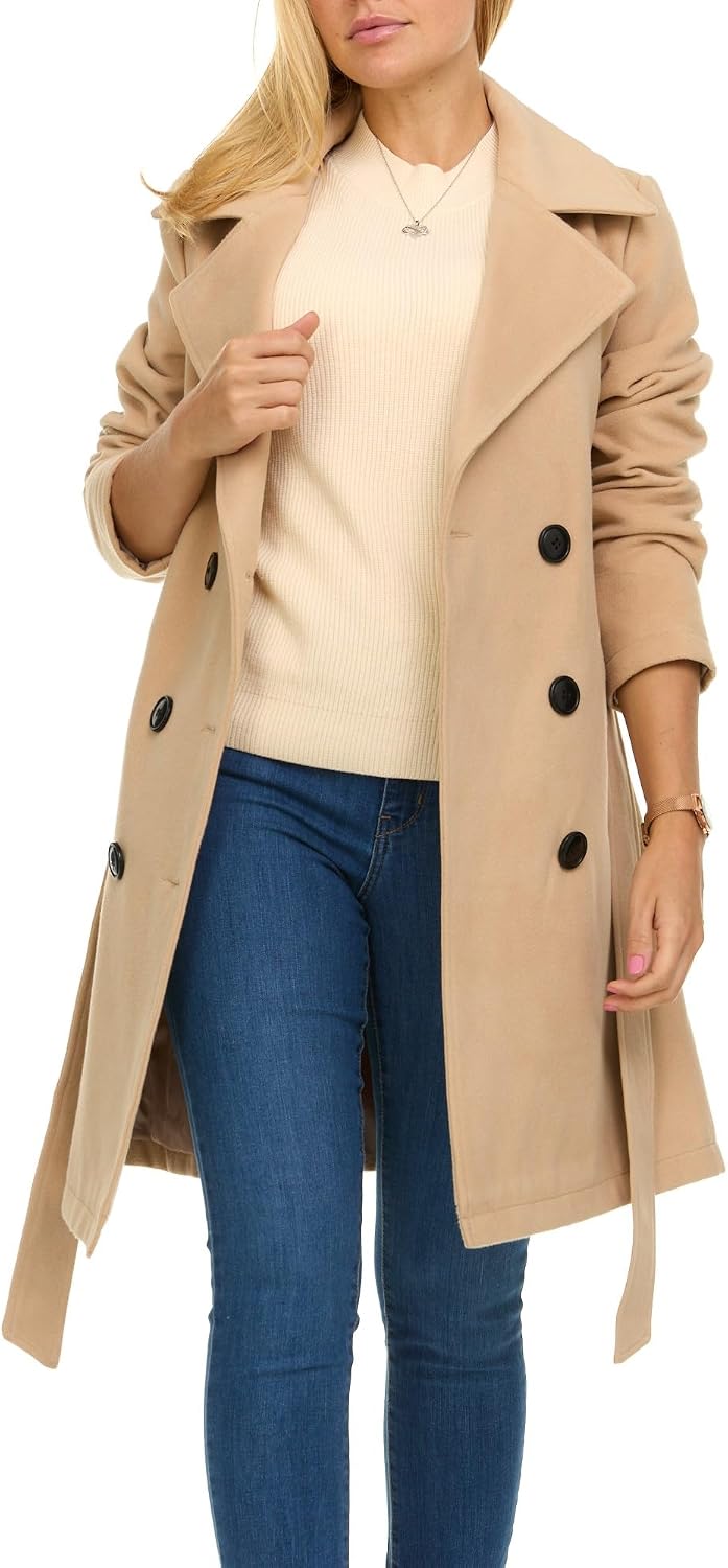 Double-Breasted Long Winter Faux-Wool Trench Coat