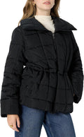 Women Oversized-Fit Square Quilted Puffer Jacket with Adjustable Waist