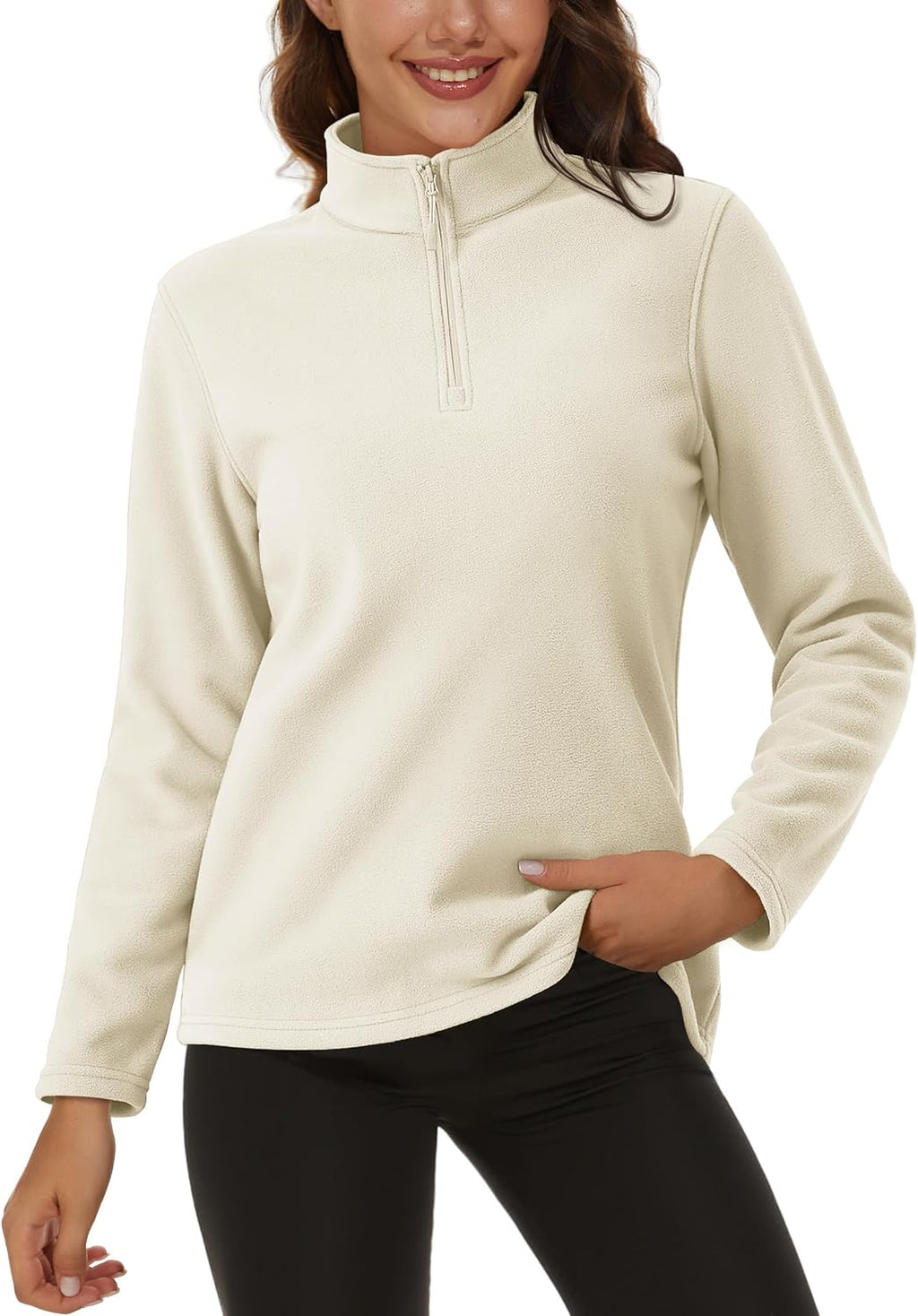 Women Quarter Zip Pullover Polar Fleece Sweatshirts Lightweight Stand-Collar Jacket Warm Tops